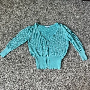 Women's Turquoise Shimmer Cropped Cardigan